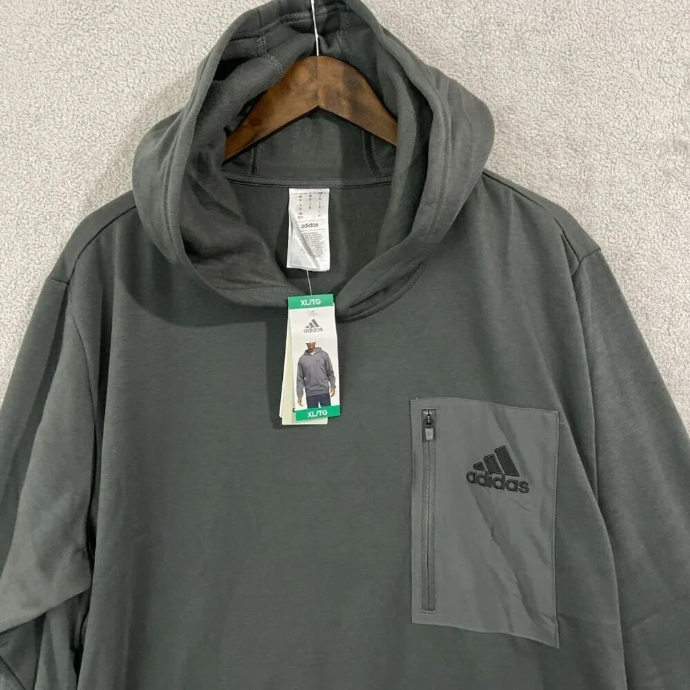 NEW Adidas Men's XL Gray Pocket Hoodie Sweatshirt Polyester